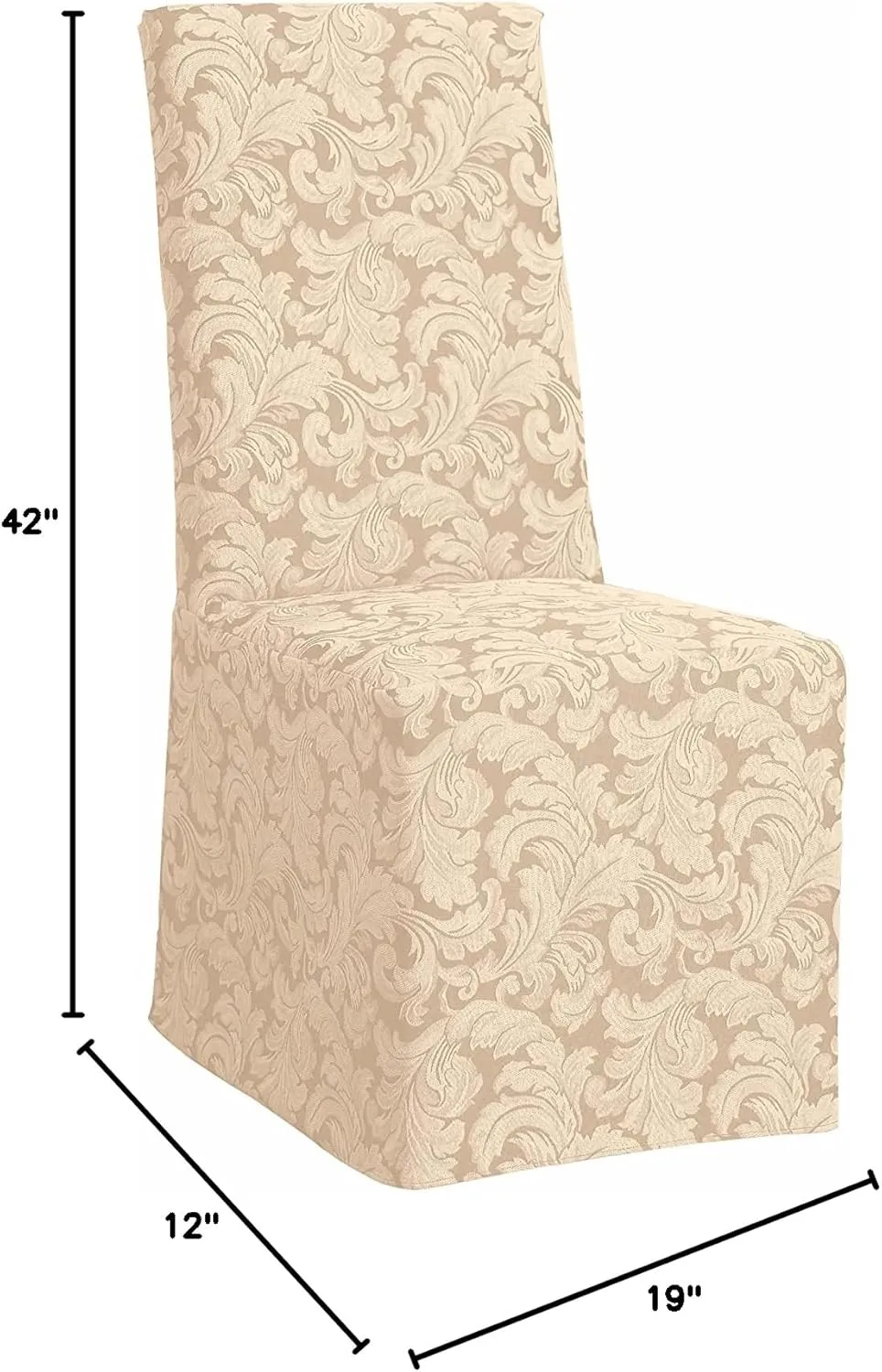 Sure FIT Home Décor Scroll Long Dining Room Chair One Piece Slipcover, Relaxed Fit, Cotton/Polyester, Machine Washable, Dinning - Champagne Color