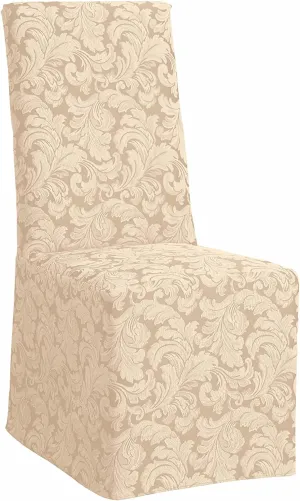 Sure FIT Home Décor Scroll Long Dining Room Chair One Piece Slipcover, Relaxed Fit, Cotton/Polyester, Machine Washable, Dinning - Champagne Color
