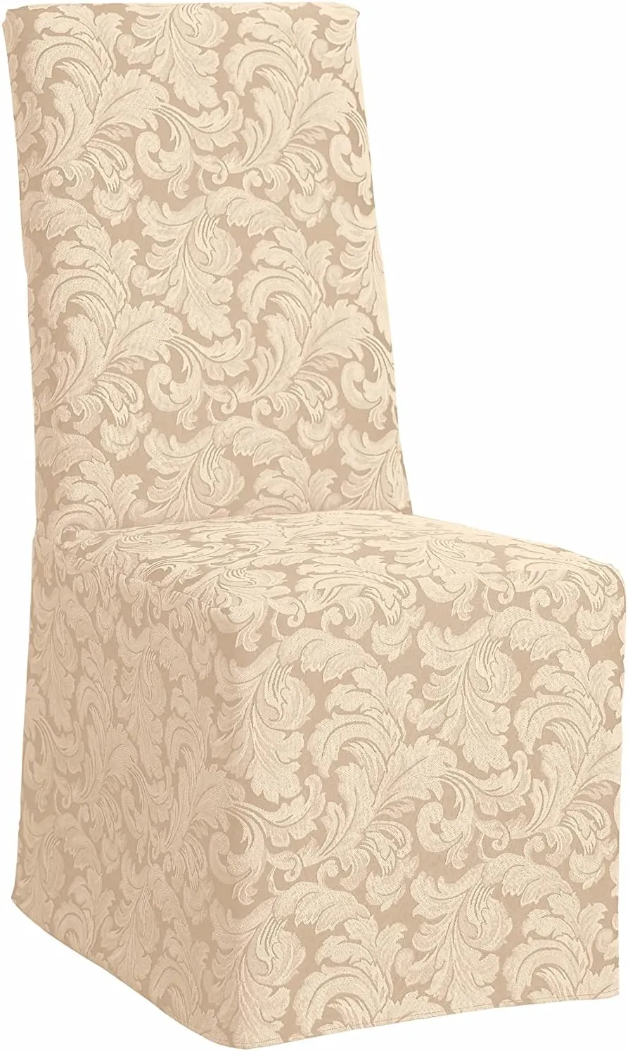 Sure FIT Home Décor Scroll Long Dining Room Chair One Piece Slipcover, Relaxed Fit, Cotton/Polyester, Machine Washable, Dinning - Champagne Color