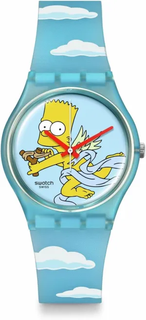 Swatch Simpsons Watch Blue Unisex Casual Bio-sourced Quartz Sweet Embrace