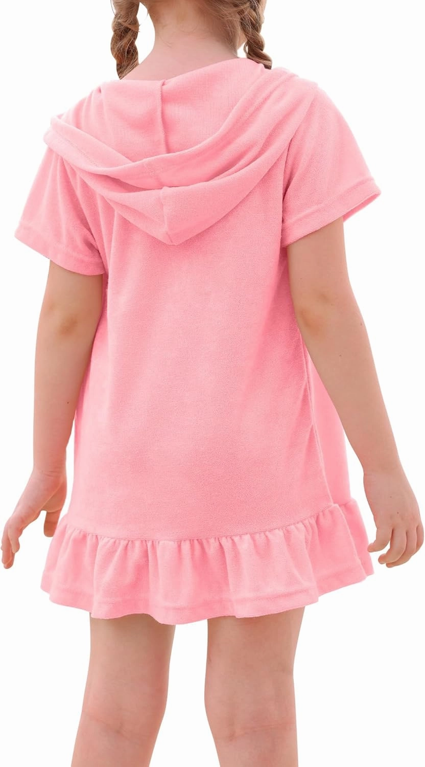 Swim Cover Up Girls Multicolor Short Sleeve Ruffle Bathing Suit Hooded Zip-Up Terry Swimsuit for Toddler Kids