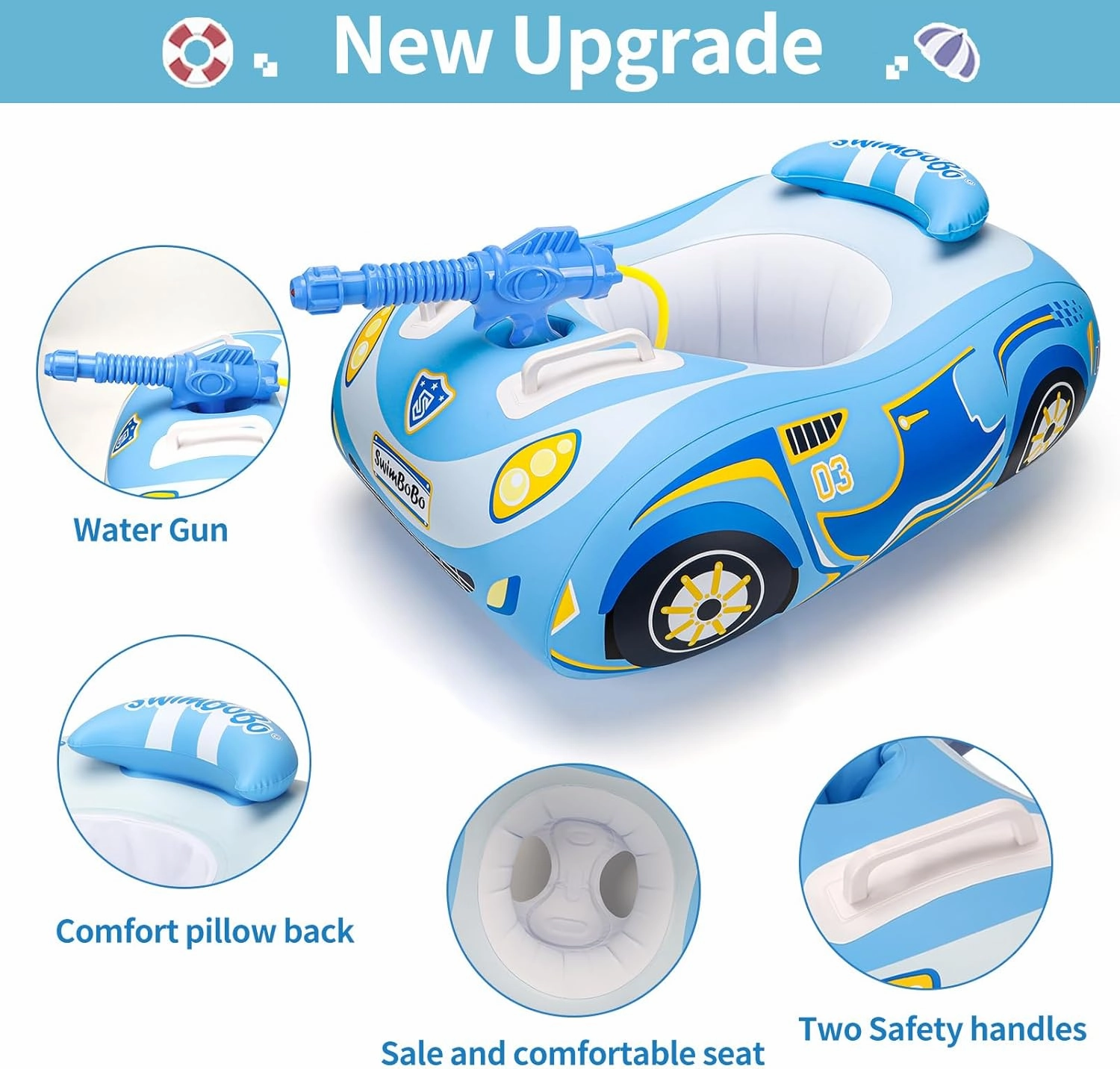 Swimbobo Toddler Pool Float Pink Inflatable Airplane Car Baby Swim Float with Water Gun and Safety Seat Pool Toys for Kids 3  Years Old