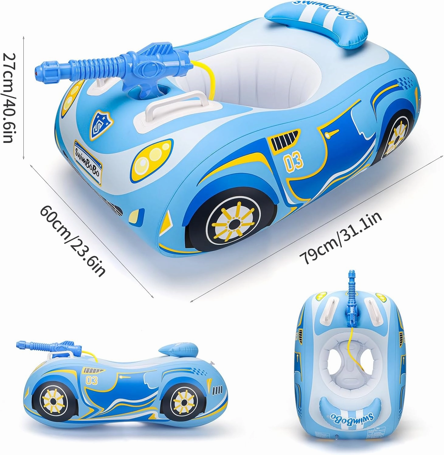 Swimbobo Toddler Pool Float Pink Inflatable Airplane Car Baby Swim Float with Water Gun and Safety Seat Pool Toys for Kids 3  Years Old