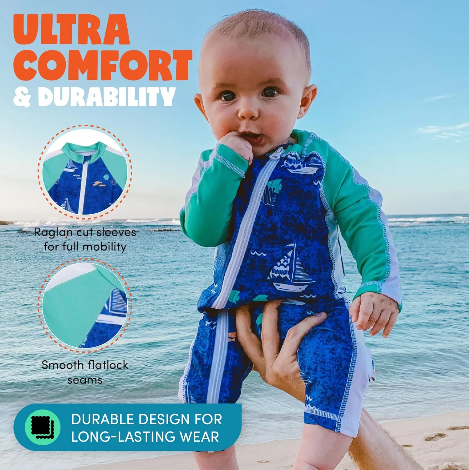 SwimZip Boys' Long-Sleeve UPF 50  Swimsuit for Baby, Toddler, & Little Boys