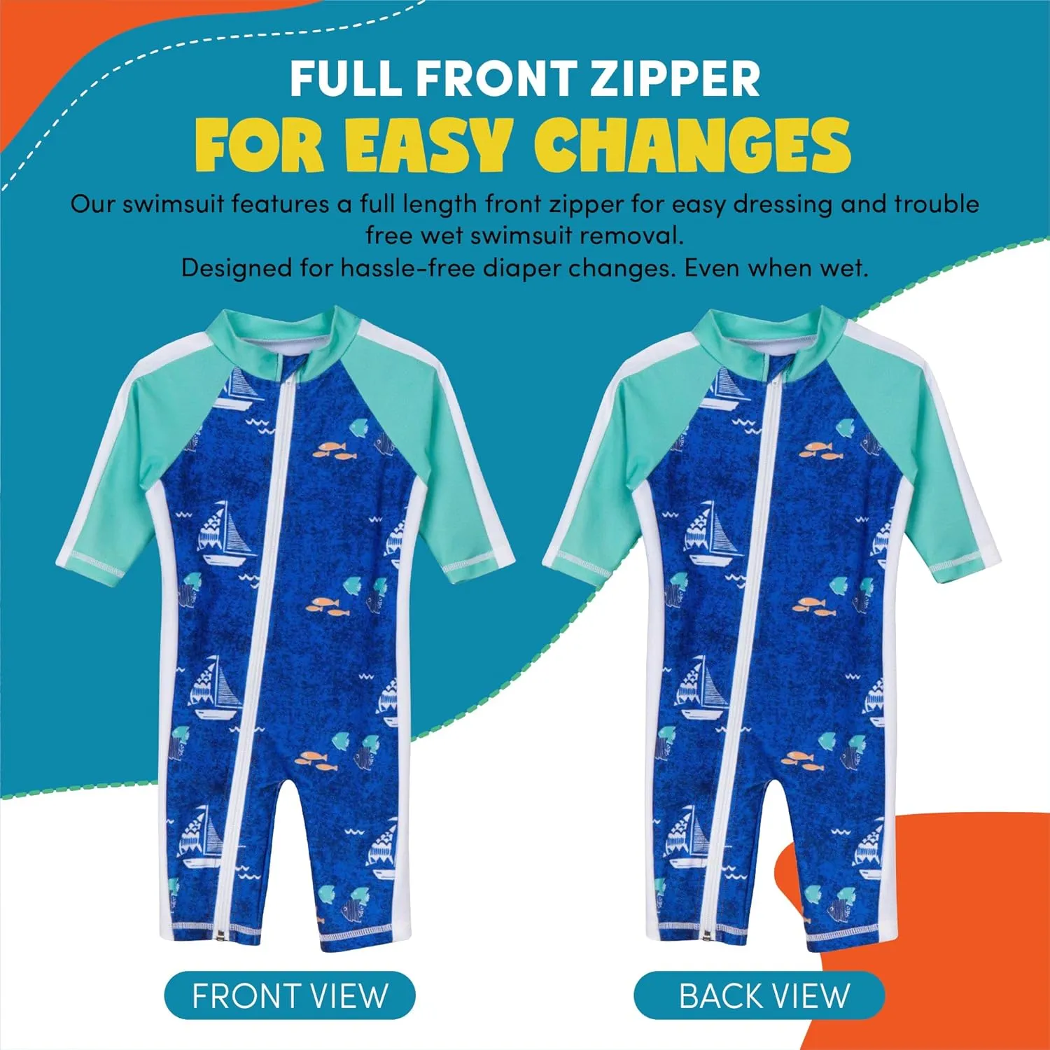 SwimZip Boys' Long-Sleeve UPF 50  Swimsuit for Baby, Toddler, & Little Boys