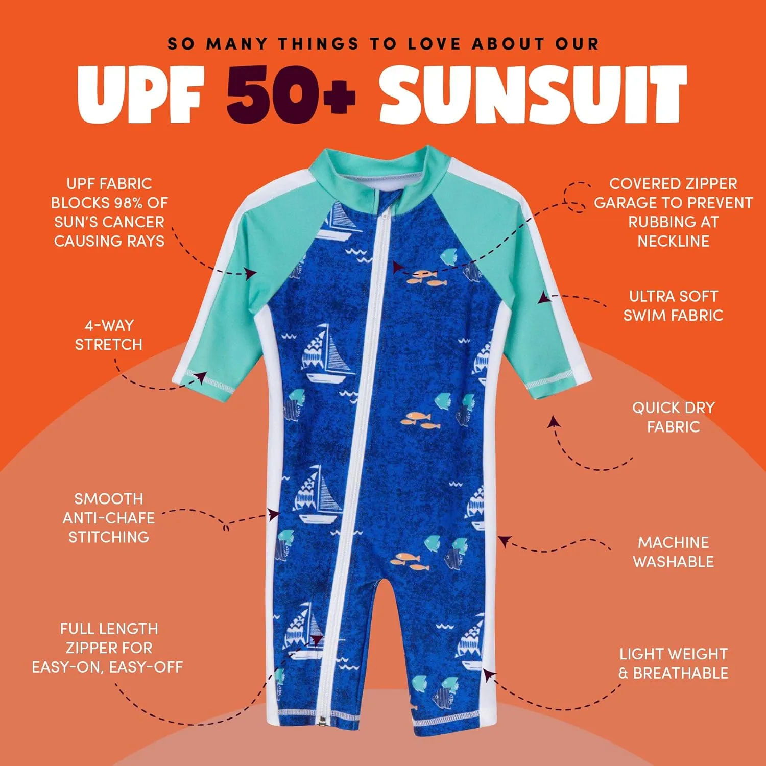 SwimZip Boys' Long-Sleeve UPF 50  Swimsuit for Baby, Toddler, & Little Boys