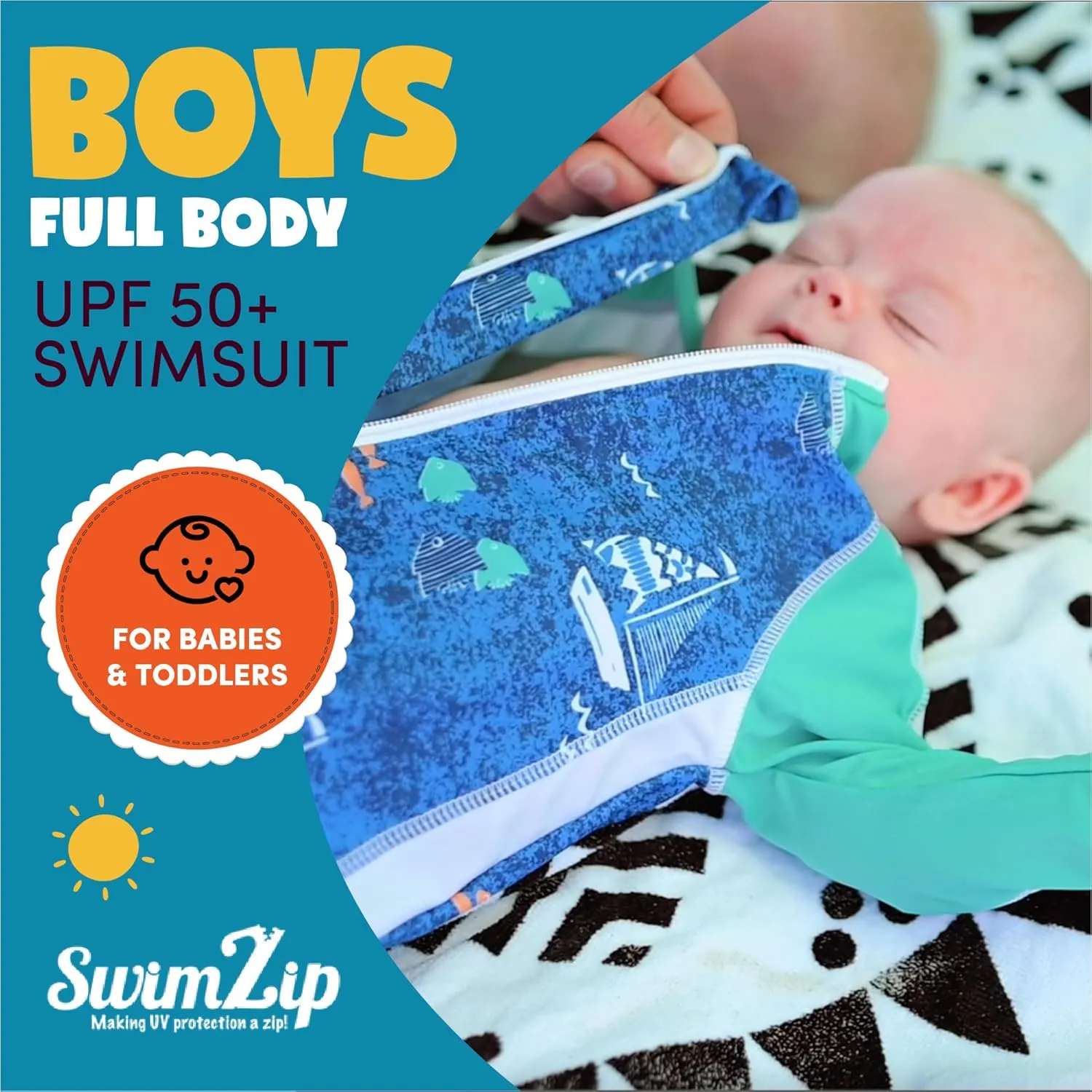 SwimZip Boys' Long-Sleeve UPF 50  Swimsuit for Baby, Toddler, & Little Boys