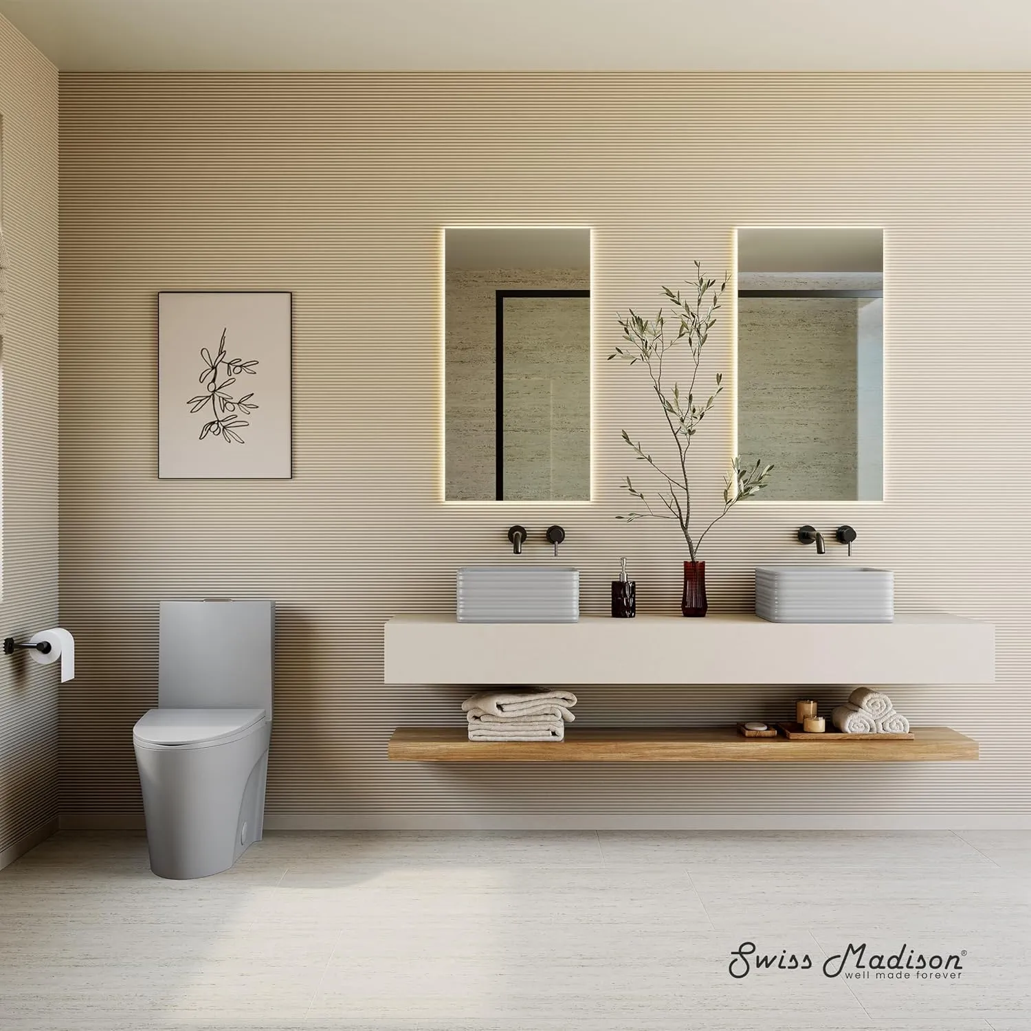 Swiss Madison St. Tropez SM-1T254MB One-Piece Elongated Toilet Vortex Dual-Flush 1.1/1.6 gpf with Comfort Chair Seat ADA Height in Matte Gray