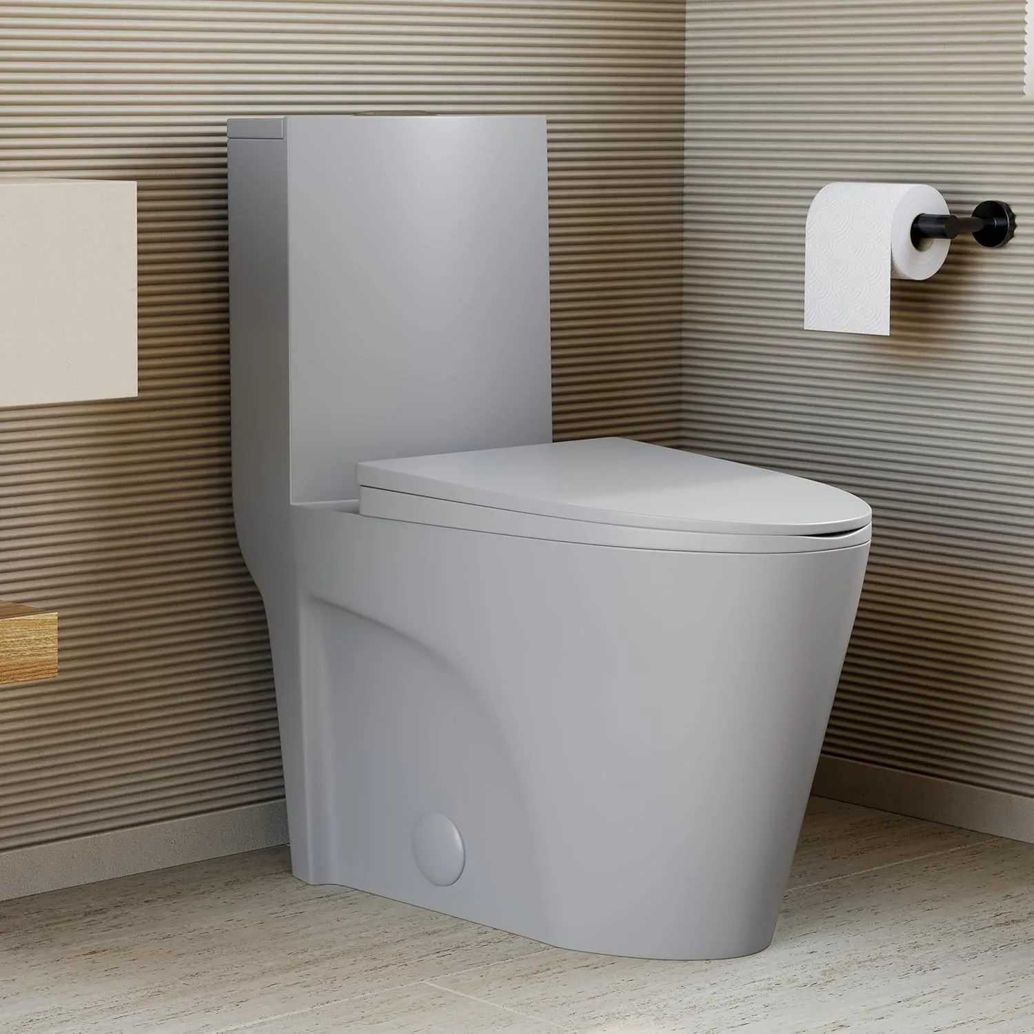Swiss Madison St. Tropez SM-1T254MB One-Piece Elongated Toilet Vortex Dual-Flush 1.1/1.6 gpf with Comfort Chair Seat ADA Height in Matte Gray