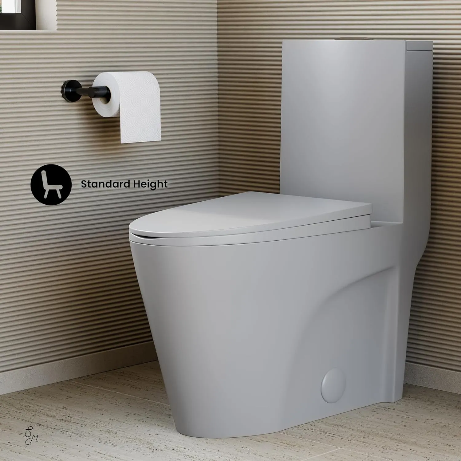 Swiss Madison St. Tropez SM-1T254MB One-Piece Elongated Toilet Vortex Dual-Flush 1.1/1.6 gpf with Comfort Chair Seat ADA Height in Matte Gray