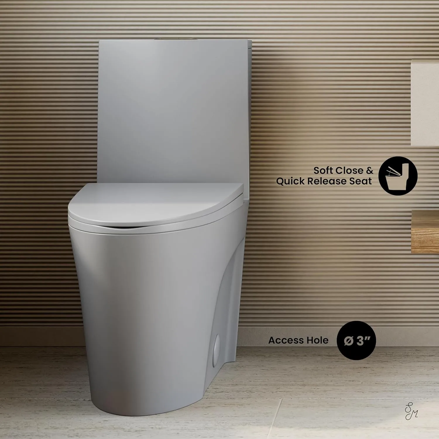 Swiss Madison St. Tropez SM-1T254MB One-Piece Elongated Toilet Vortex Dual-Flush 1.1/1.6 gpf with Comfort Chair Seat ADA Height in Matte Gray