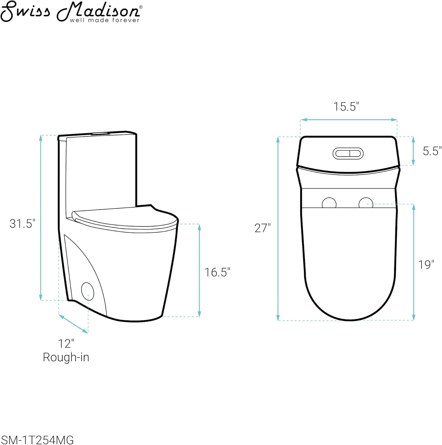 Swiss Madison St. Tropez SM-1T254MB One-Piece Elongated Toilet Vortex Dual-Flush 1.1/1.6 gpf with Comfort Chair Seat ADA Height in Matte Gray
