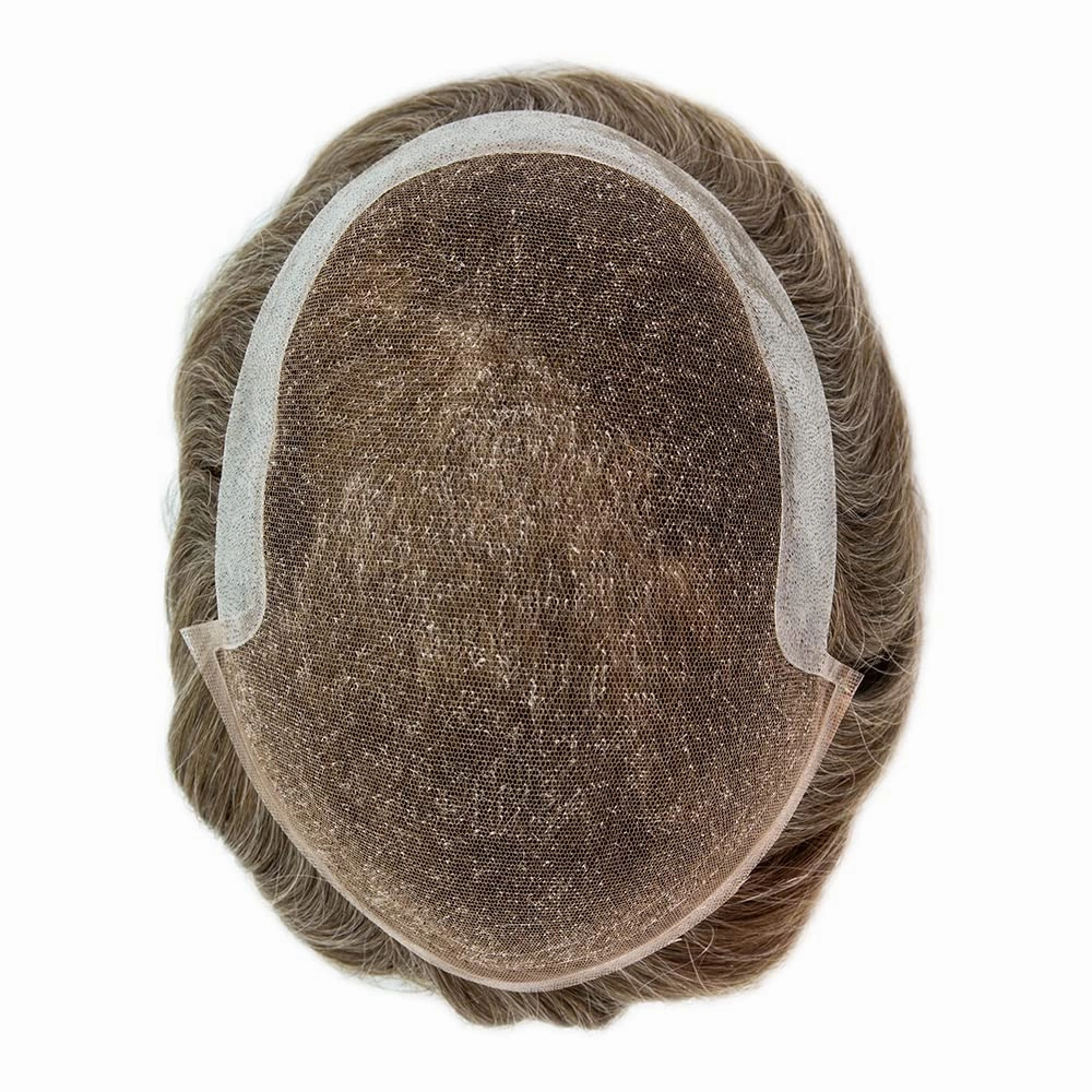 Swiss Lace Toupee Human Hair Bleached Knot Toupee For Men Lace Front Hairpiece Mens Hair Replacement Protesis Capilar Para Hombre 7X9#1710#17 Dark Ash Blonde 10% Grey 100% Density