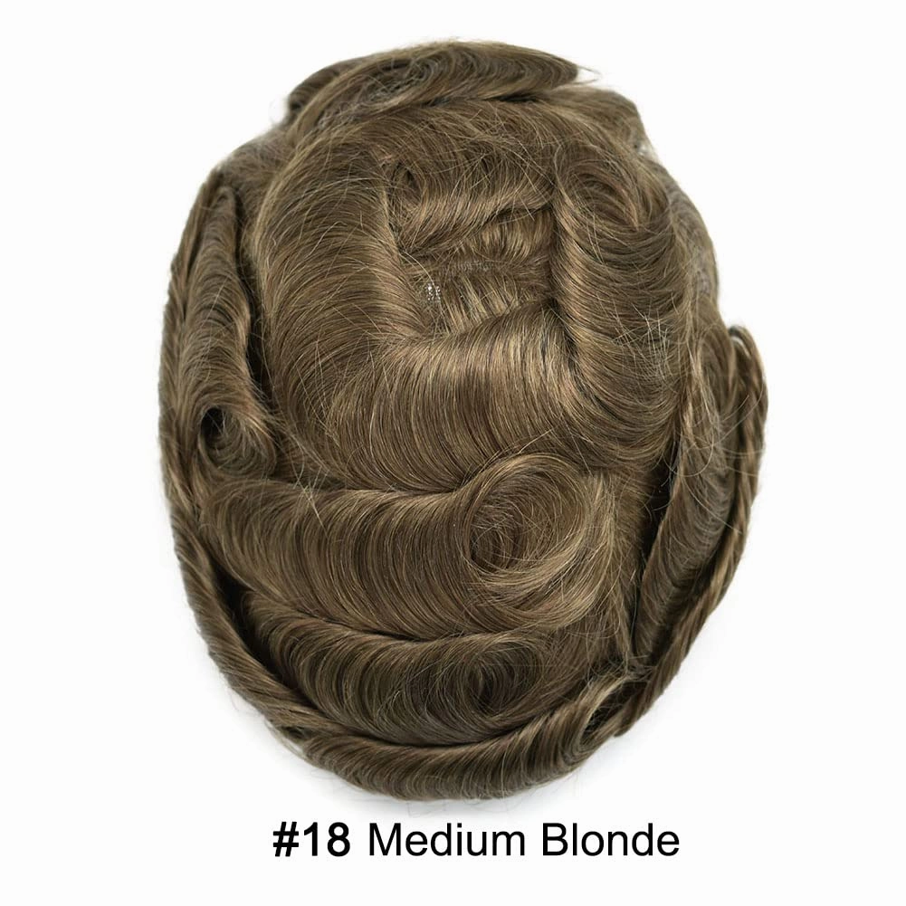 Swiss Lace Toupee Human Hair Bleached Knot Toupee For Men Lace Front Hairpiece Mens Hair Replacement Protesis Capilar Para Hombre 7X9#1710#17 Dark Ash Blonde 10% Grey 100% Density