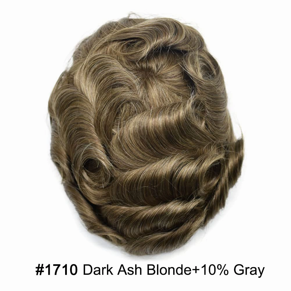 Swiss Lace Toupee Human Hair Bleached Knot Toupee For Men Lace Front Hairpiece Mens Hair Replacement Protesis Capilar Para Hombre 7X9#1710#17 Dark Ash Blonde 10% Grey 100% Density