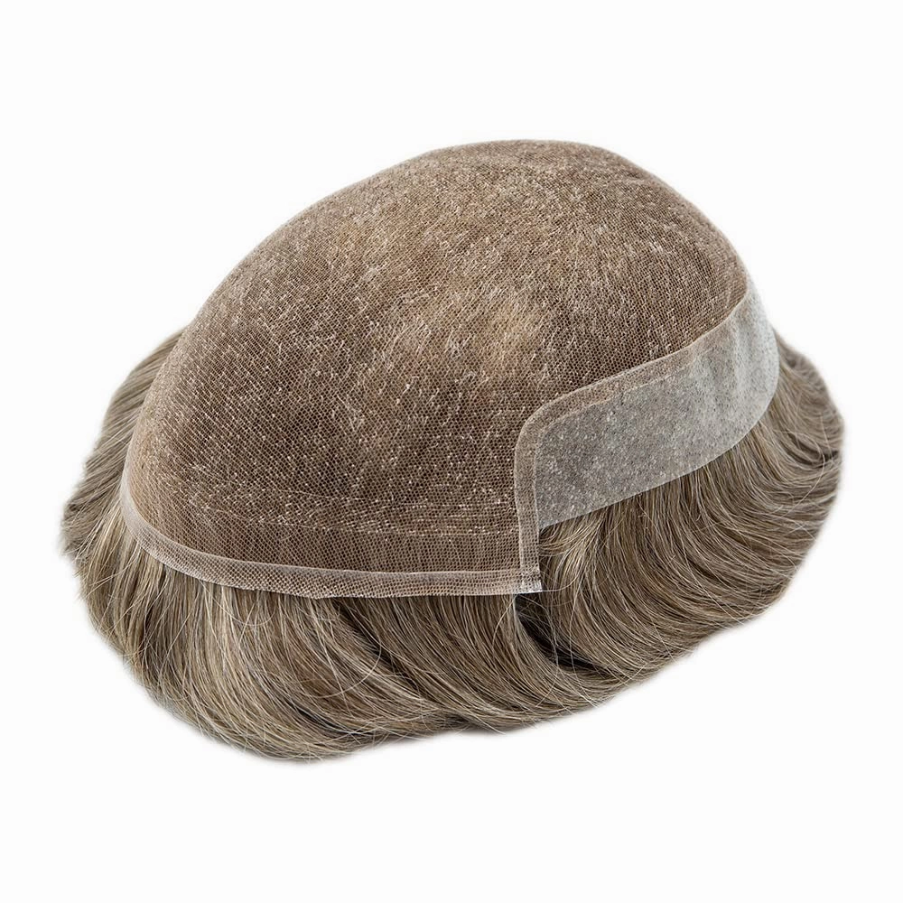 Swiss Lace Toupee Human Hair Bleached Knot Toupee For Men Lace Front Hairpiece Mens Hair Replacement Protesis Capilar Para Hombre 7X9#1720#17 Dark Ash Blonde 20% Grey 100% Density