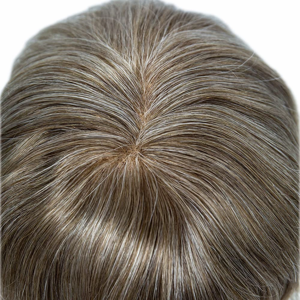 Swiss Lace Toupee Human Hair Bleached Knot Toupee For Men Lace Front Hairpiece Mens Hair Replacement Protesis Capilar Para Hombre 7X9#1720#17 Dark Ash Blonde 20% Grey 100% Density