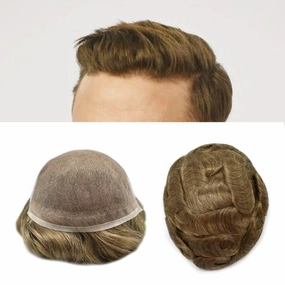 Swiss Lace Toupee Human Hair Bleached Knot Toupee For Men Lace Front Hairpiece Mens Hair Replacement Protesis Capilar Para Hombre 7X9#17 Dark Ash Blonde 100% Density