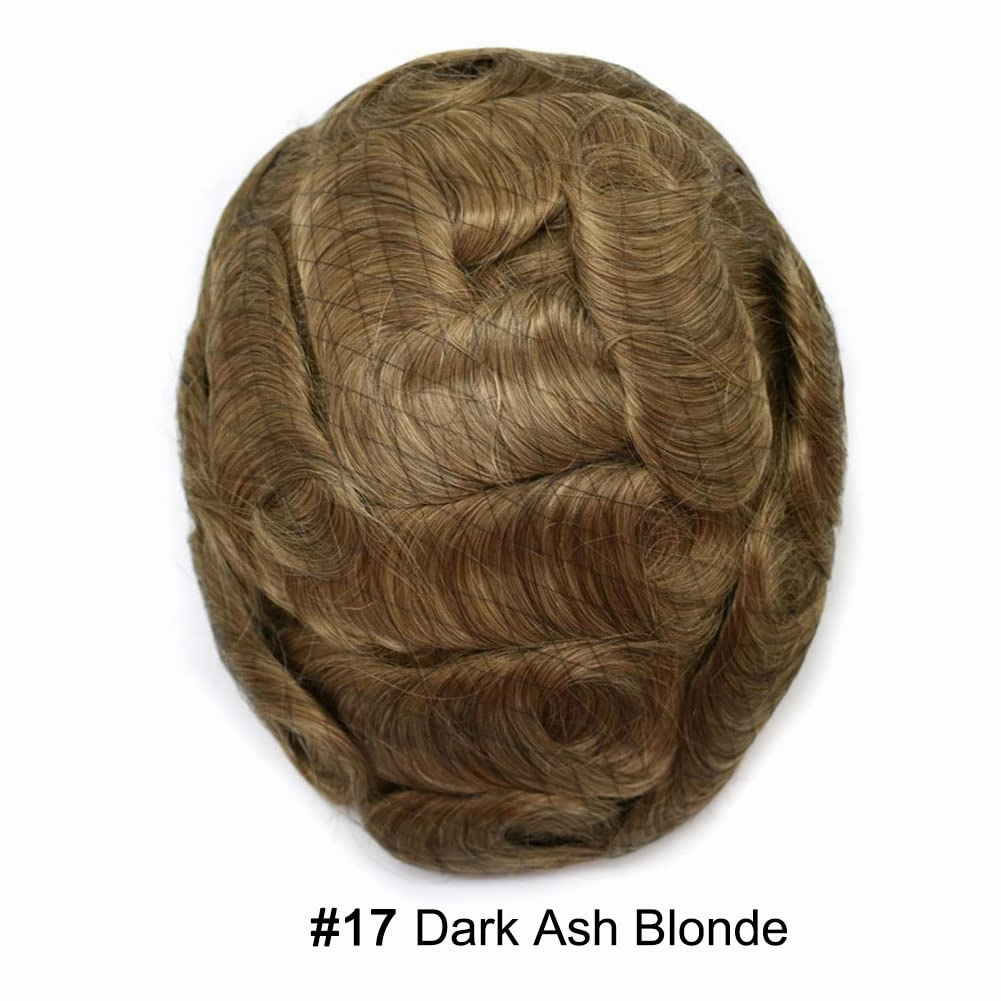 Swiss Lace Toupee Human Hair Bleached Knot Toupee For Men Lace Front Hairpiece Mens Hair Replacement Protesis Capilar Para Hombre 7X9#17 Dark Ash Blonde 100% Density