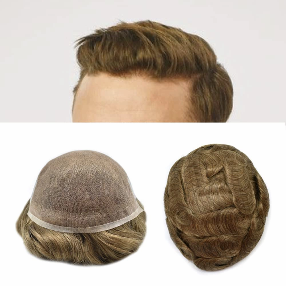 Swiss Lace Toupee Human Hair Bleached Knot Toupee For Men Lace Front Hairpiece Mens Hair Replacement Protesis Capilar Para Hombre 7X9#17 Dark Ash Blonde 100% Density