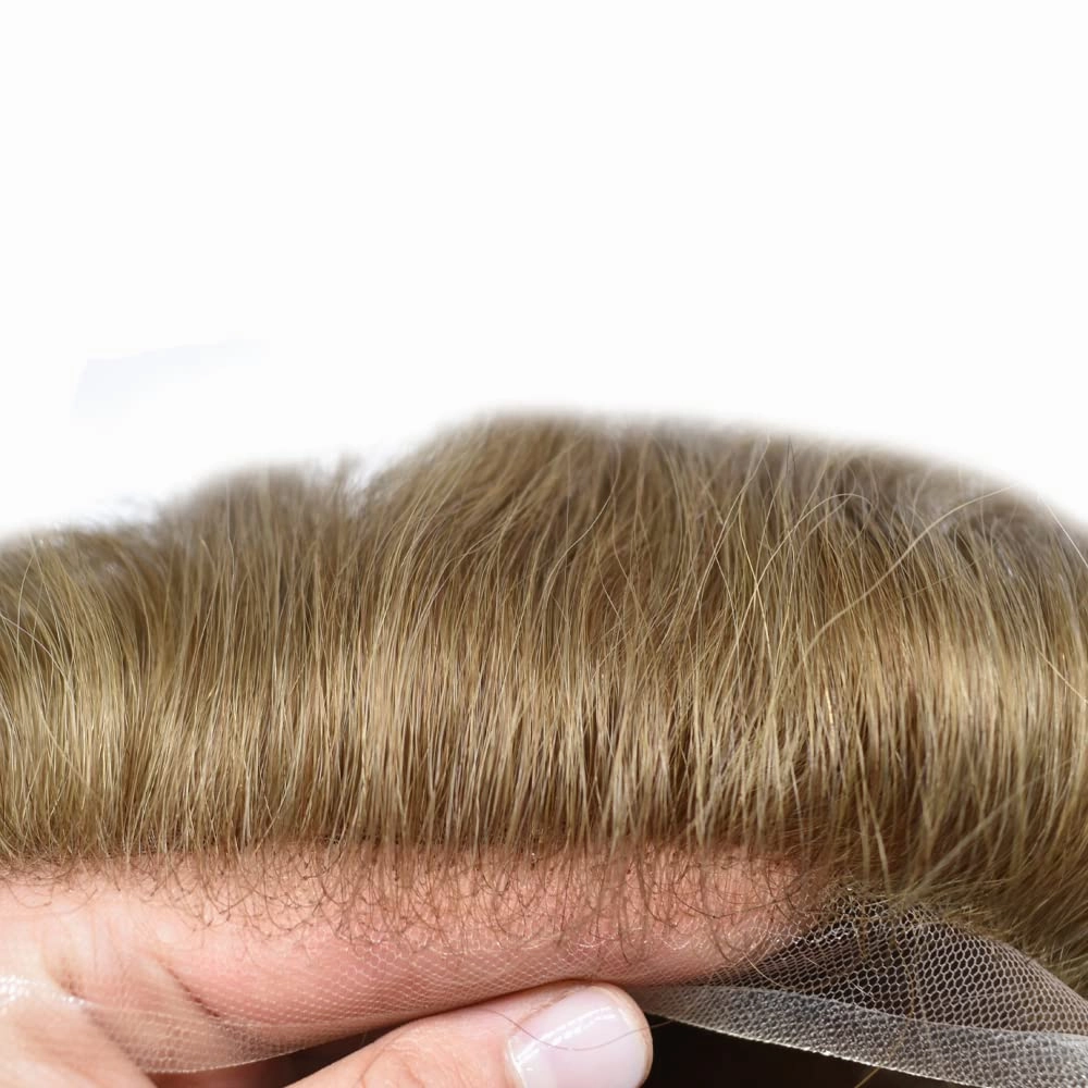 Swiss Lace Toupee Human Hair Bleached Knot Toupee For Men Lace Front Hairpiece Mens Hair Replacement Protesis Capilar Para Hombre 7X9#17 Dark Ash Blonde 100% Density