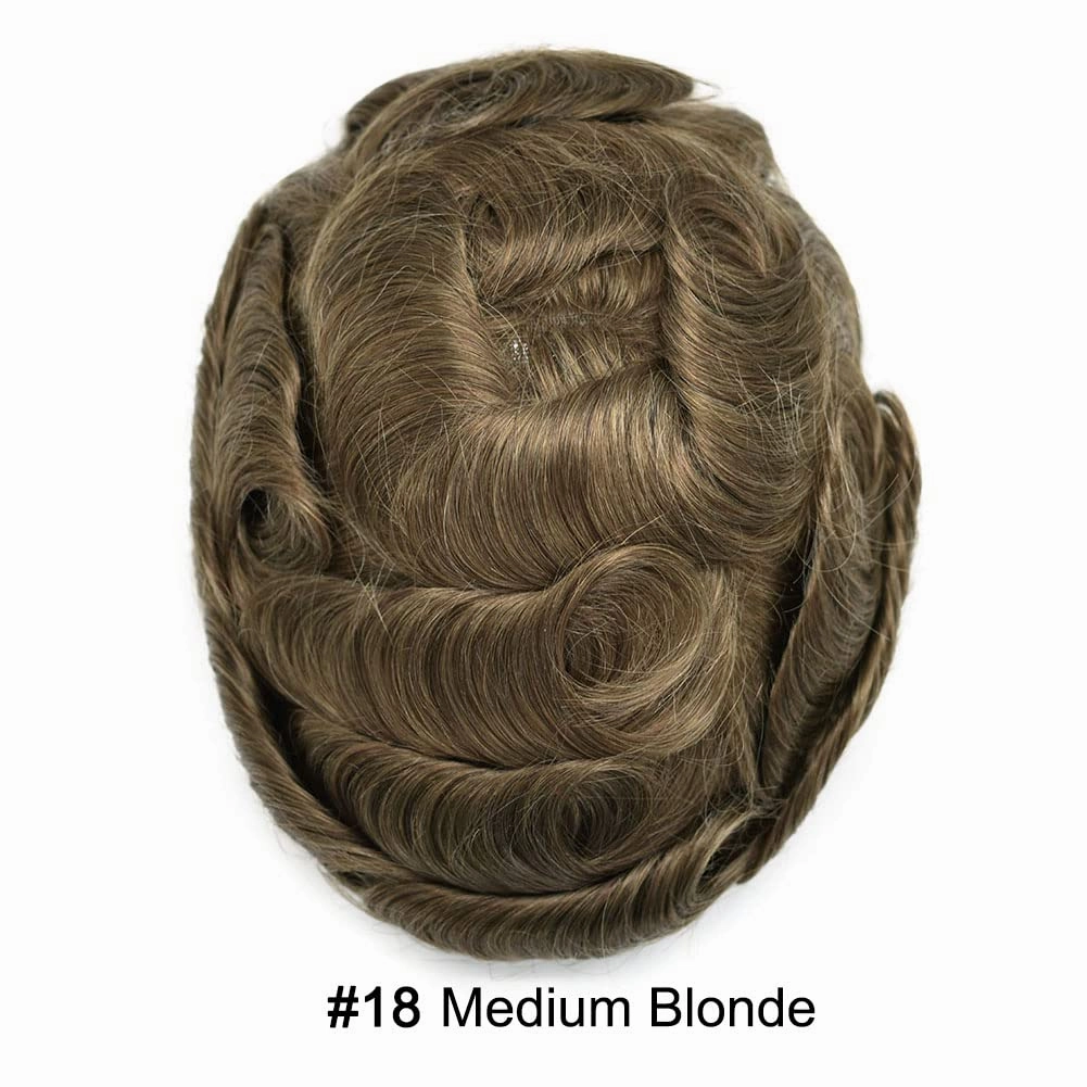 Swiss Lace Toupee Human Hair Bleached Knot Toupee For Men Lace Front Hairpiece Mens Hair Replacement Protesis Capilar Para Hombre 7X9#18 Medium Blonde 100% Density