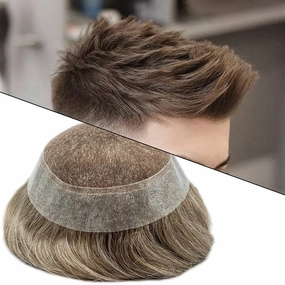 Swiss Lace Toupee Human Hair Bleached Knot Toupee For Men Lace Front Hairpiece Mens Hair Replacement Protesis Capilar Para Hombre 7X9#18 Medium Blonde 100% Density