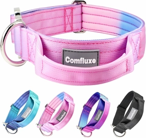 Tactical Dog Collar, Wide Thick Heavy Duty Dog Collar with Handle, Soft Neoprene Padded Military-Grade Nylon Training Collar with Quick Release Metal Buckle for Large Dogs (Pink, L,XL)