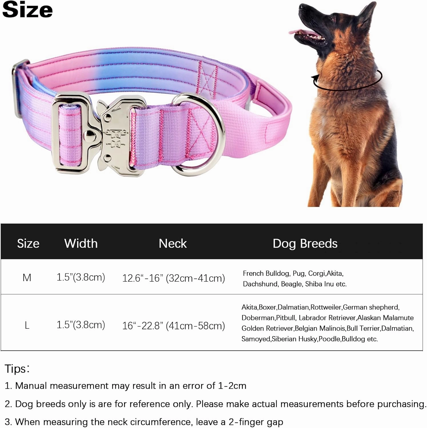Tactical Dog Collar, Wide Thick Heavy Duty Dog Collar with Handle, Soft Neoprene Padded Military-Grade Nylon Training Collar with Quick Release Metal Buckle for Large Dogs (Pink, L,XL)