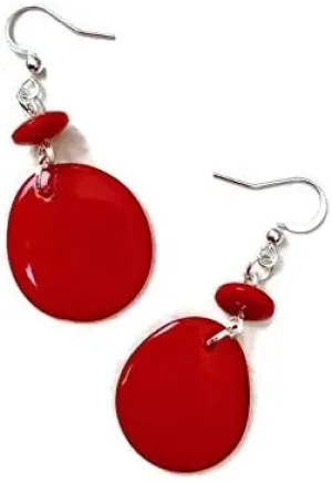 Tagua earrings in red, dangle Earrings TAG222b, organic earrings