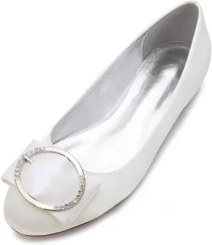 TarfiC Women's Casual Bridal Flats Elegant Round-Toe, Rhinestone-Accented, Ballet-Style Slip-On Shoes for a Comfortable Wedding Day