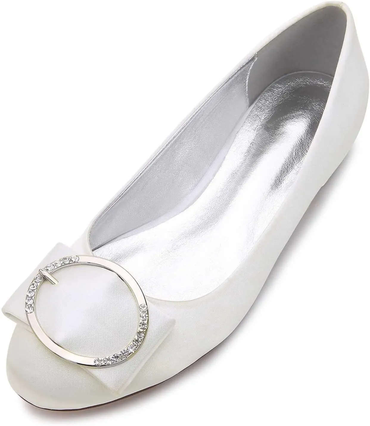 TarfiC Women's Casual Bridal Flats Elegant Round-Toe, Rhinestone-Accented, Ballet-Style Slip-On Shoes for a Comfortable Wedding Day