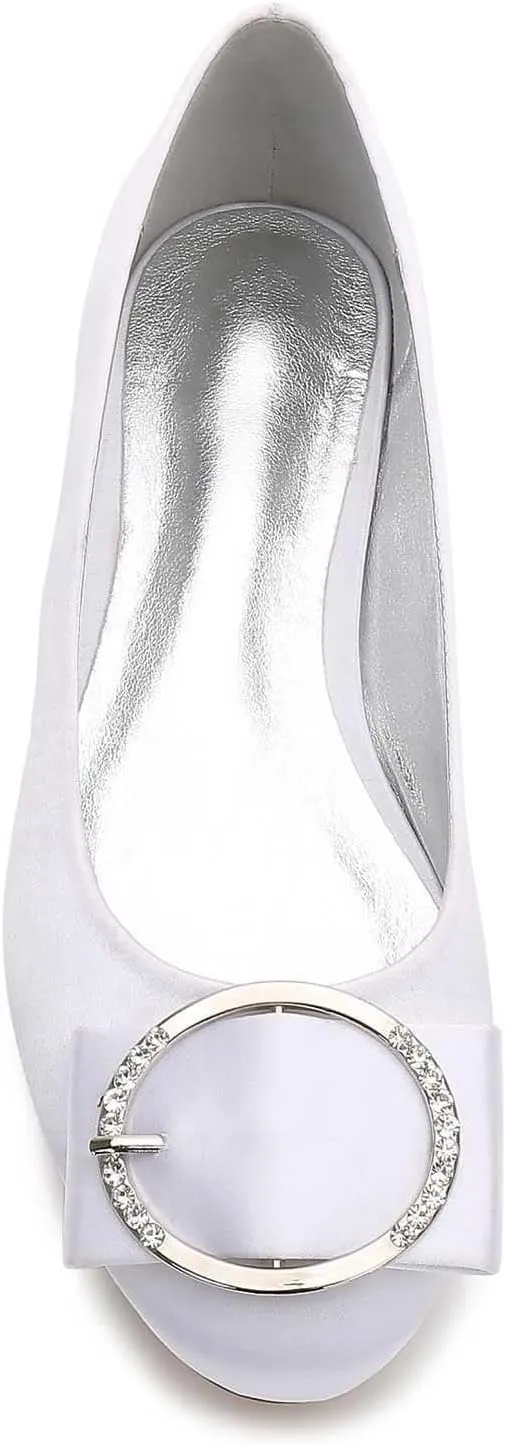 TarfiC Women's Casual Bridal Flats Elegant Round-Toe, Rhinestone-Accented, Ballet-Style Slip-On Shoes for a Comfortable Wedding Day