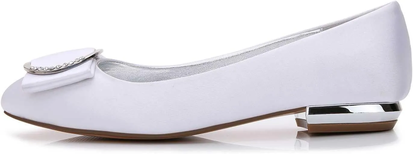 TarfiC Women's Casual Bridal Flats Elegant Round-Toe, Rhinestone-Accented, Ballet-Style Slip-On Shoes for a Comfortable Wedding Day