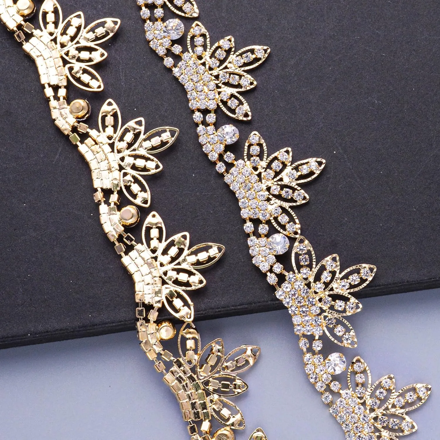 Tassel Rhinestone Trim, Gold Crystal Fringe Chain Applique for Wedding Party Decoration, Bridal Costume Embellishment Clothing Accessories (Gold, 2 Yards)