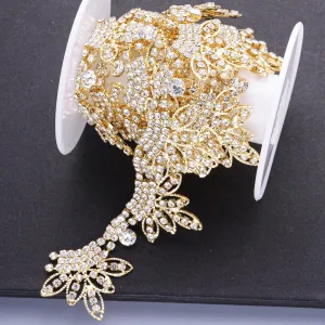 Tassel Rhinestone Trim, Gold Crystal Fringe Chain Applique for Wedding Party Decoration, Bridal Costume Embellishment Clothing Accessories (Gold, 2 Yards)