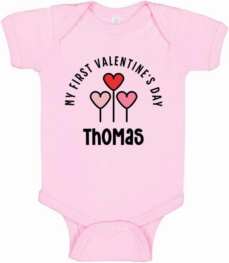 TATY Kids My First Valentine's Day Thomas Baby Infant One Piece Bodysuit 6 Months Light Pink