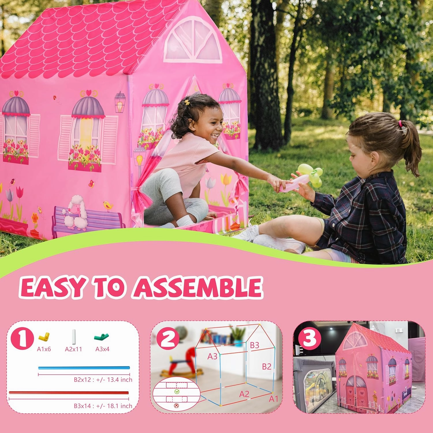 Tent Playhouse, Kids Tent Indoor Kids Play Tent, Tents for Kids Outdoor Toys for Toddlers 3-5 Girl House