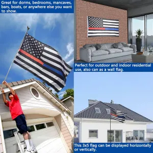 Thin Red Blue Line Police Firefighter Flags- 3x5ft Outdoor Blue Red Lives Matter USA Honoring Law Enforcement Officers Cops Fireman Flags Banners with 2 Grommets