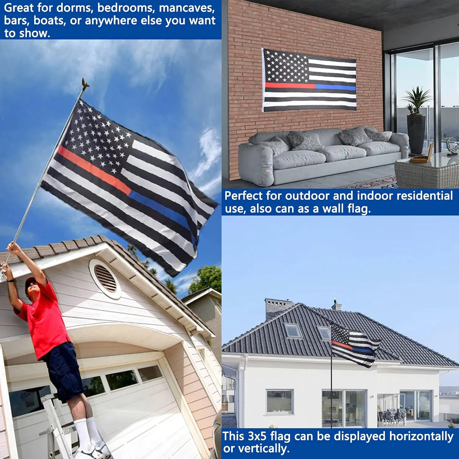 Thin Red Blue Line Police Firefighter Flags- 3x5ft Outdoor Blue Red Lives Matter USA Honoring Law Enforcement Officers Cops Fireman Flags Banners with 2 Grommets