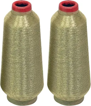 ThreadNanny 2 Huge Spools Metallic Embroidery Machine Thread White Gold Color 5500 Yards Each for Embroidery and Decorative Sewing
