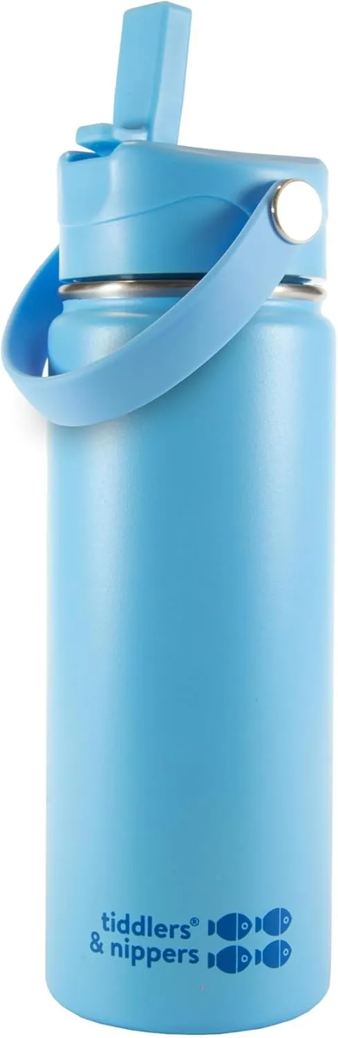 tiddlers & nippers 18oz Stainless Steel Vacuum Insulated Double Wall Kids Reusable Water Bottle with Leak Proof Straw 500ml | Keeps Cool for 24hrs & Warm for 10hrs   (Plain Blue)