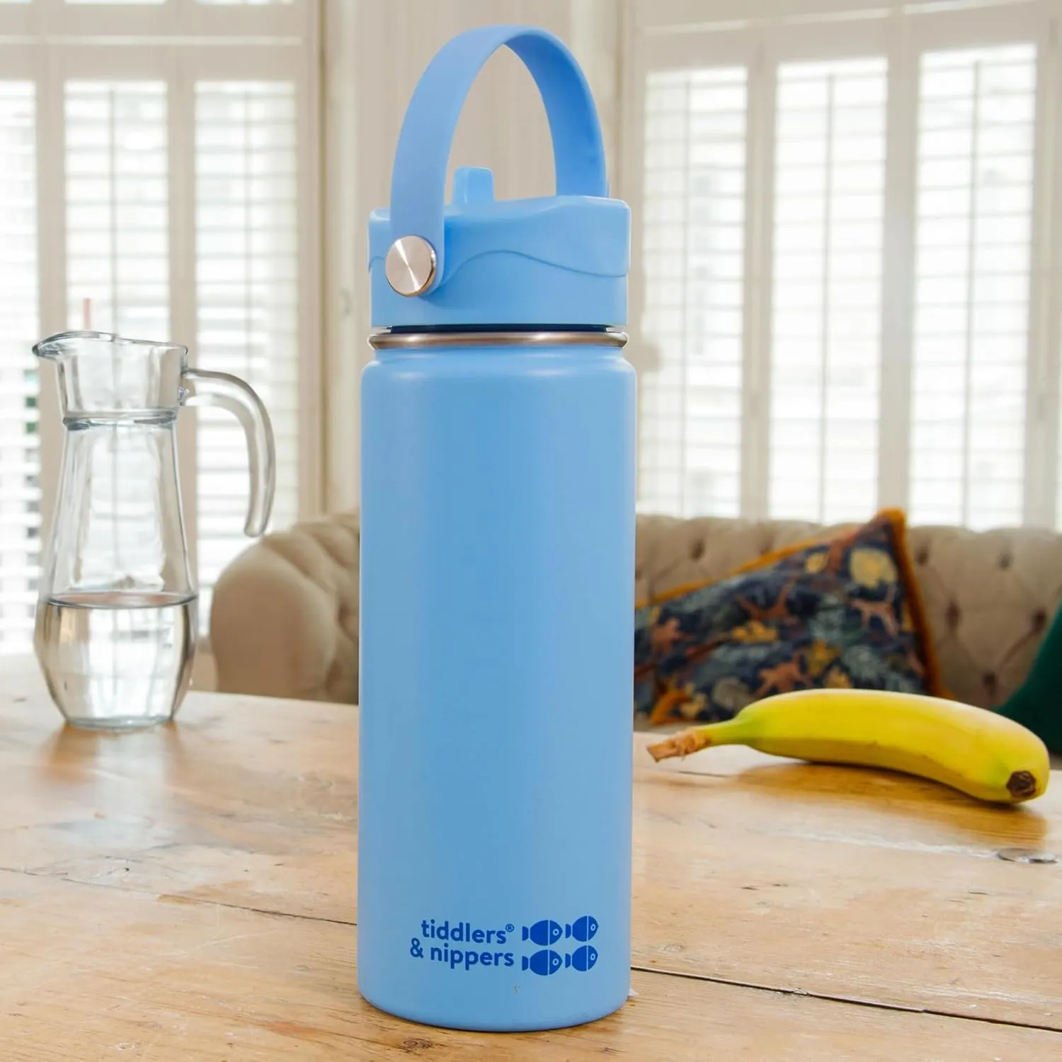 tiddlers & nippers 18oz Stainless Steel Vacuum Insulated Double Wall Kids Reusable Water Bottle with Leak Proof Straw 500ml | Keeps Cool for 24hrs & Warm for 10hrs   (Plain Blue)