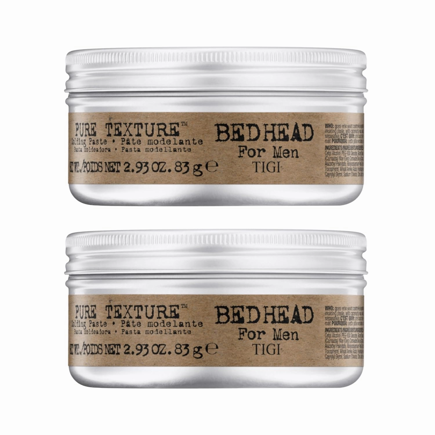 TIGI Bed Head for Men Pure Texture Hair Molding Paste - Use for Texture & Separation - Versatile Cream-to-Paste Fusion - For Men's Hairstyles - Use on Damp & Dry Hair - 2.93 oz (2 Pack)