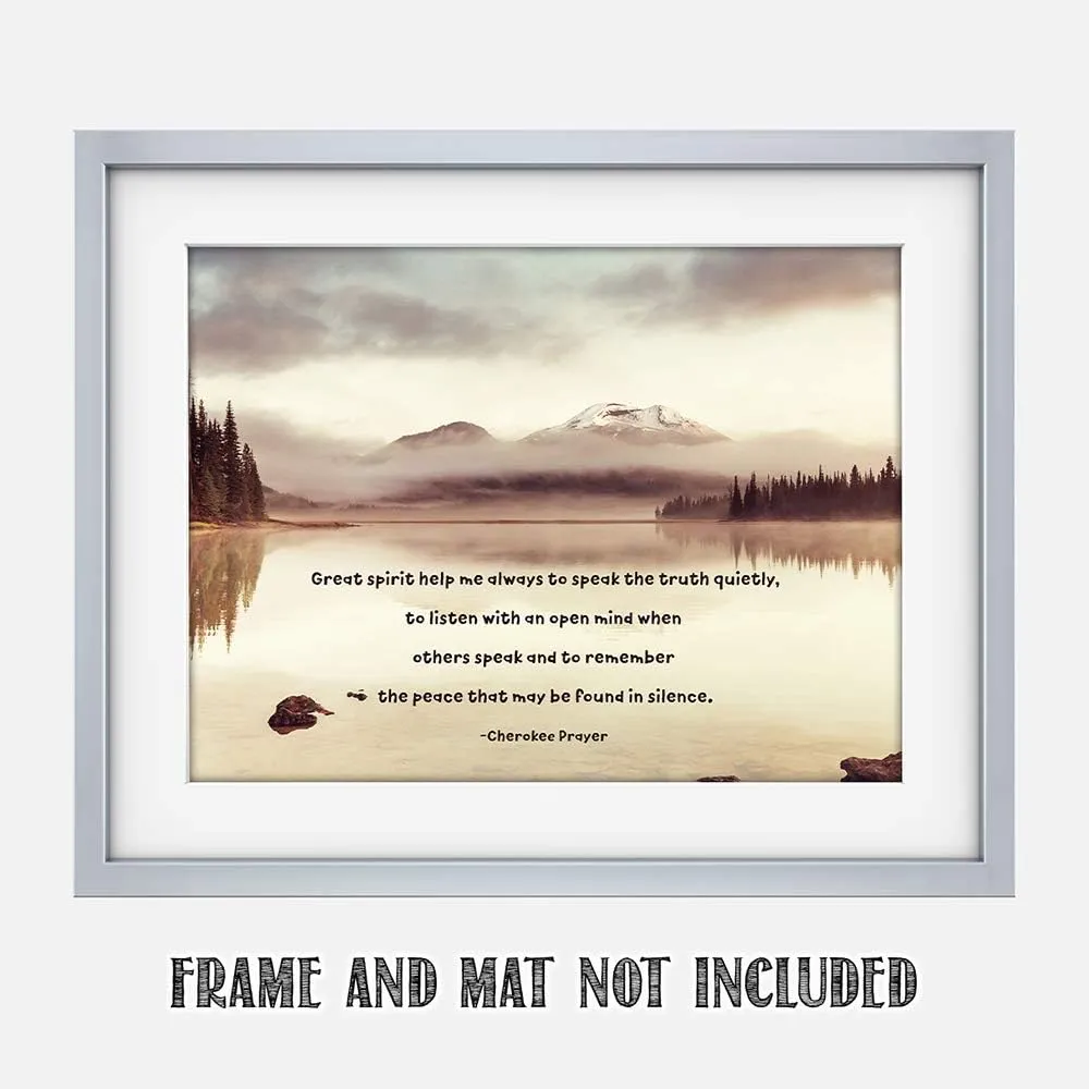 TJ Originals - Cherokee Prayer Great spirit help me, Native American Art, Spiritual Healing Quotes Wall Art Decor- Unframed 11 x 14 Print - Motivational Wall Decor, Office Wall Decor (Alpine Lake)
