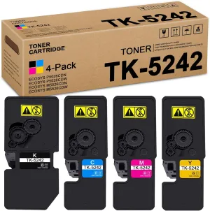 TK5242 TK-5242 Toner Cartridge Set (4-Pack, 1Black/1Cyan/1Magenta/1Yellow) - Lovn TK-5242K TK-5242C TK-5242M TK-5242Y Toner Replacement for Kyocera ECOSYS P5026cdn P5026cdw M5526cdn M5526cdw Printer