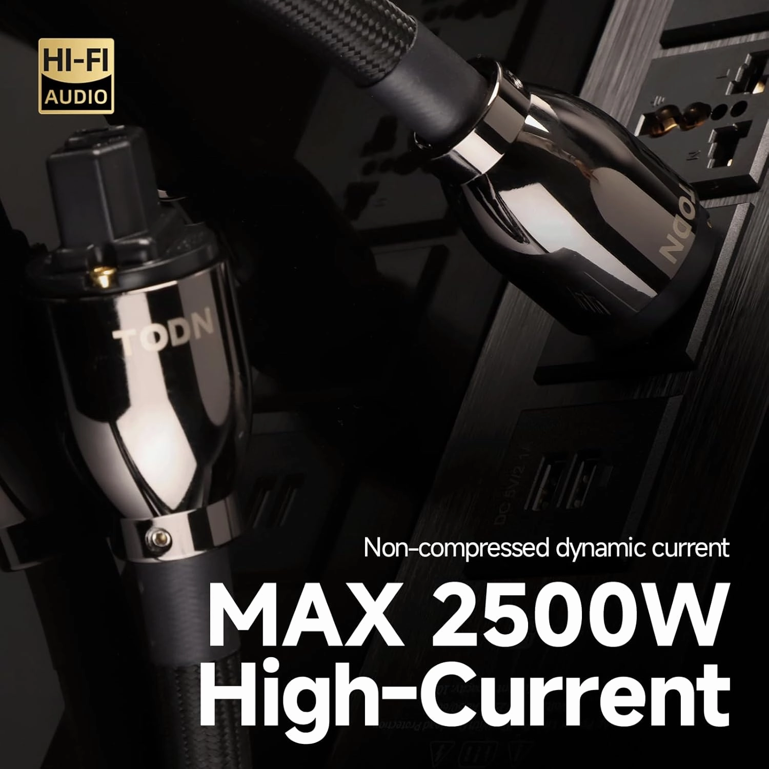 TODN HiFi Audio Power Cable for Audiophile with 7 AWG O-C-C Cores, 24K Gold Plated 3 Prong Power Cord Plug/IEC C15, Φ17.5mm, 3ft/1m