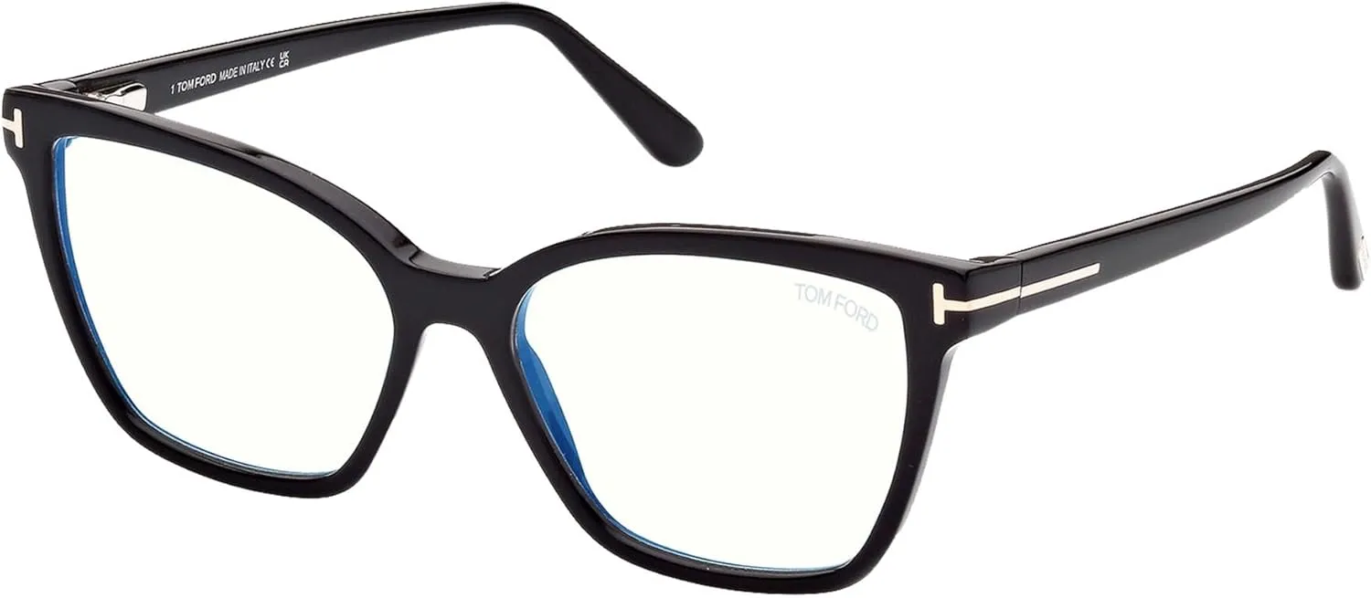 Tom Ford Eyeglasses FT 5812 -B 001 Shiny Black,t Logo/Blue Block Lenses