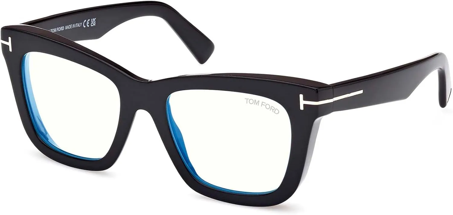 Tom Ford Eyeglasses FT 5881 -B 001 Shiny Black, t Logo, Eco/Blue Block Lense