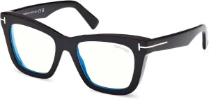 Tom Ford Eyeglasses FT 5881 -B 001 Shiny Black, t Logo, Eco/Blue Block Lense